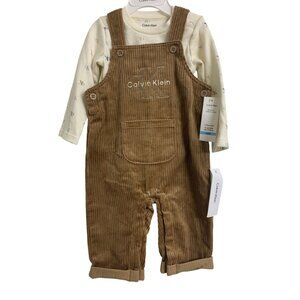 Calvin Klein Baby 6/9 M 2-Piece Set Corduroy Overalls Long-Sleeve Onesie
